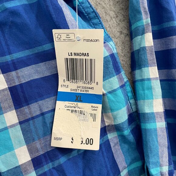 Club Room Shirt Men XL Blue Plaid Long Sleeve Button Down NWT - Picture 2 of 10